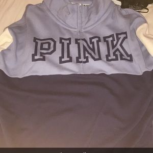 Pink blue and white quarter zip